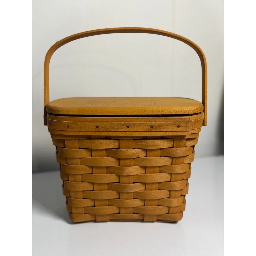 VTG Longaberger Dresden Basket 1994 Edition Wood Lid Woven Picnic Decor Brown